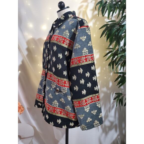 Vtg Sag Harbor Embroidered Tapestry Brocade Button Jacket Plus Size 18 Woven - Picture 2 of 10